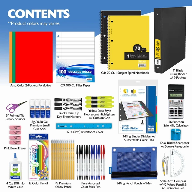 Alt view image 3 of 7 - 65-Piece Middle & High School Kit, Math & Geometry, 65-Case bundles writing, geometry tools in