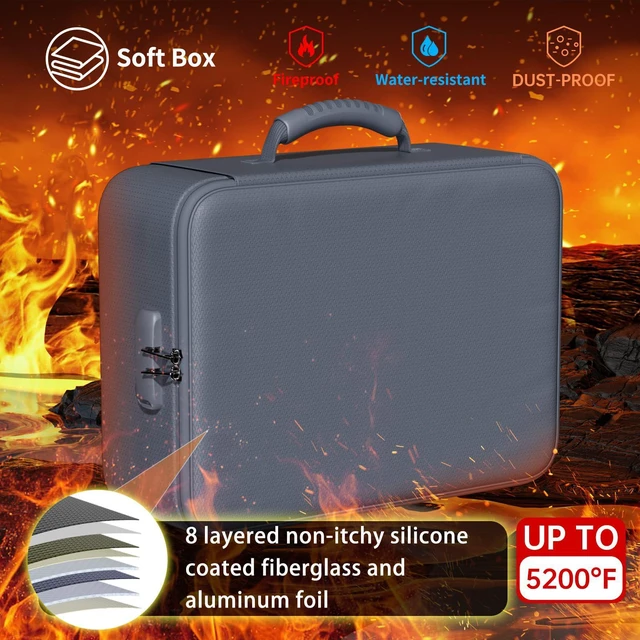 Alt view image 2 of 7 - 5200°F Fireproof Document Organizer Box with Lock, Gray (Soft) Heat Insulated 8 Layers File Protection Bag,Water-Resistant Zipper,Portable Home Office Travel Safe Storage for Files,Laptop