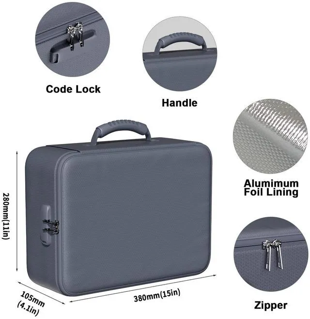 Alt view image 6 of 7 - 5200°F Fireproof Document Organizer Box with Lock, Gray (Soft) Heat Insulated 8 Layers File Protection Bag,Water-Resistant Zipper,Portable Home Office Travel Safe Storage for Files,Laptop