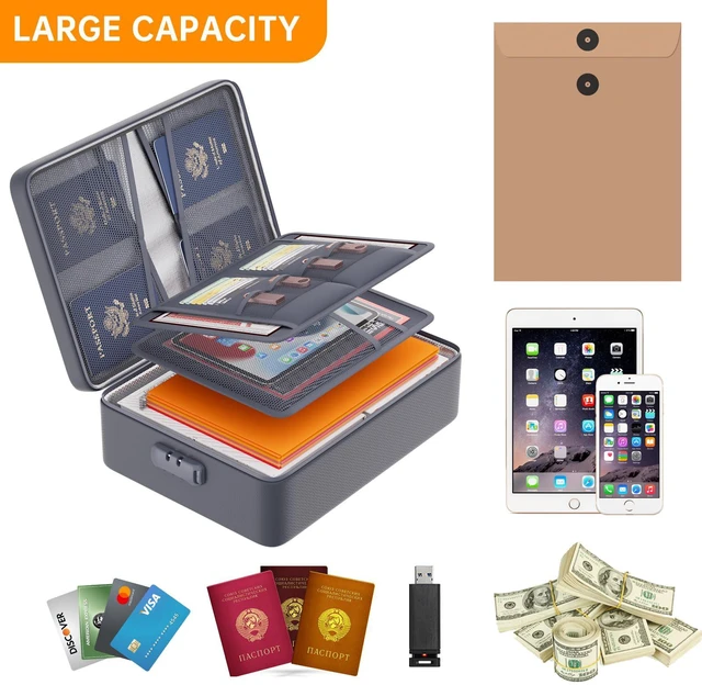 Alt view image 5 of 7 - 5200°F Fireproof Document Organizer Box with Lock, Gray (Soft) Heat Insulated 8 Layers File Protection Bag,Water-Resistant Zipper,Portable Home Office Travel Safe Storage for Files,Laptop