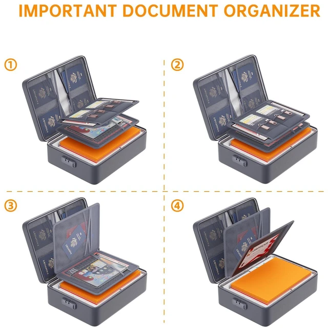 Alt view image 7 of 7 - 5200°F Fireproof Document Organizer Box with Lock, Gray (Soft) Heat Insulated 8 Layers File Protection Bag,Water-Resistant Zipper,Portable Home Office Travel Safe Storage for Files,Laptop