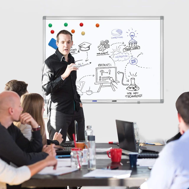 Alt view image 2 of 6 - Dry Erase Board for Wall Aluminum Presentation Magnetic Whiteboard with Long Pen Tray, Wall-Mounted White Board for School, Office and Home (40"x30")