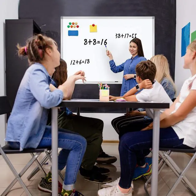 Alt view image 5 of 6 - Dry Erase Board for Wall Aluminum Presentation Magnetic Whiteboard with Long Pen Tray, Wall-Mounted White Board for School, Office and Home (40"x30")