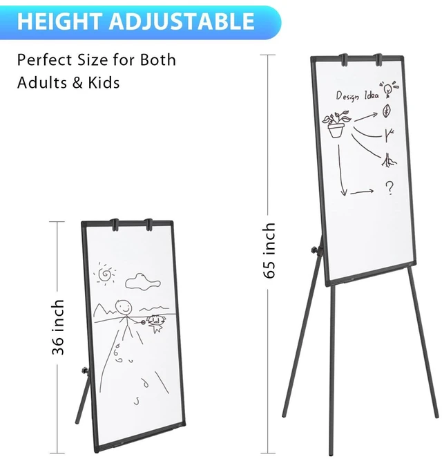 Alt view image 4 of 7 - Easel Whiteboard 36 x 24, Stand Tripod with Height Adjustable, Black 3' x 2' Magnetic Dry Erase Surface, Flipchart Stand, Portable Tripod Easel for Office, Teaching, Home and Classroom