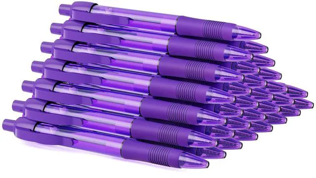 Main image of Pens Bulk, 30 Pack No Bleed Purple Ink Click Pens with Soft Grip, Wholesale Retractable Ballpoint Pens for Office School, Medium Point Smooth 1.0MM