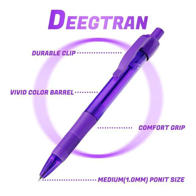 Alt view image 2 of 7 - Pens Bulk, 30 Pack No Bleed Purple Ink Click Pens with Soft Grip, Wholesale Retractable Ballpoint Pens for Office School, Medium Point Smooth 1.0MM