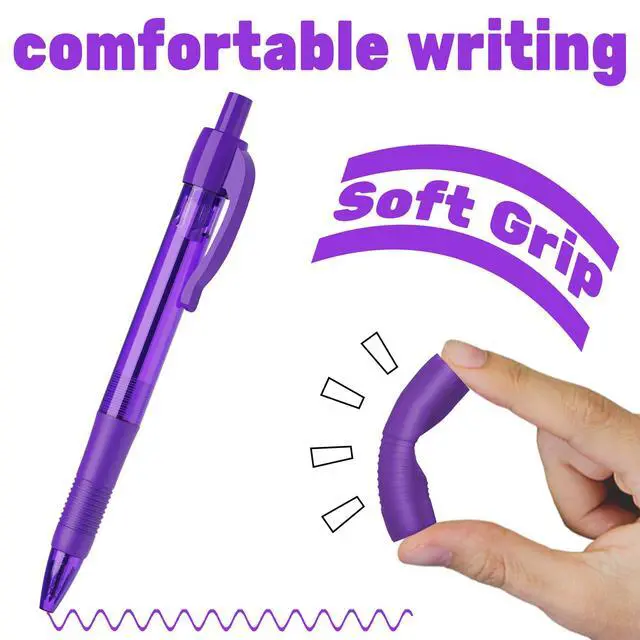Alt view image 4 of 7 - Pens Bulk, 30 Pack No Bleed Purple Ink Click Pens with Soft Grip, Wholesale Retractable Ballpoint Pens for Office School, Medium Point Smooth 1.0MM