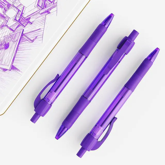 Alt view image 5 of 7 - Pens Bulk, 30 Pack No Bleed Purple Ink Click Pens with Soft Grip, Wholesale Retractable Ballpoint Pens for Office School, Medium Point Smooth 1.0MM