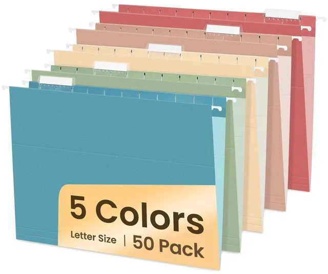 Main image of Hanging File Folders, 50 Pack Letter Size Hanging File Folders with 1/5-cut Tabs, Stay Organized for Your Home and Office Bulk File, Documents and Paper,5 Retro Colors