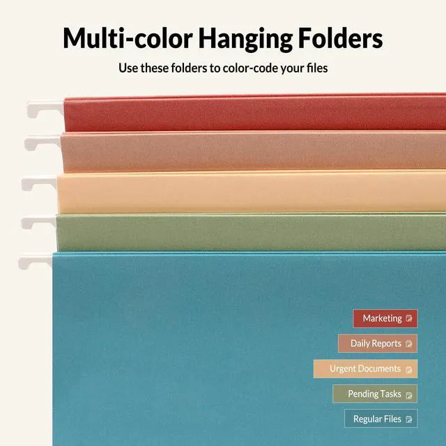 Alt view image 4 of 7 - Hanging File Folders, 50 Pack Letter Size Hanging File Folders with 1/5-cut Tabs, Stay Organized for Your Home and Office Bulk File, Documents and Paper,5 Retro Colors