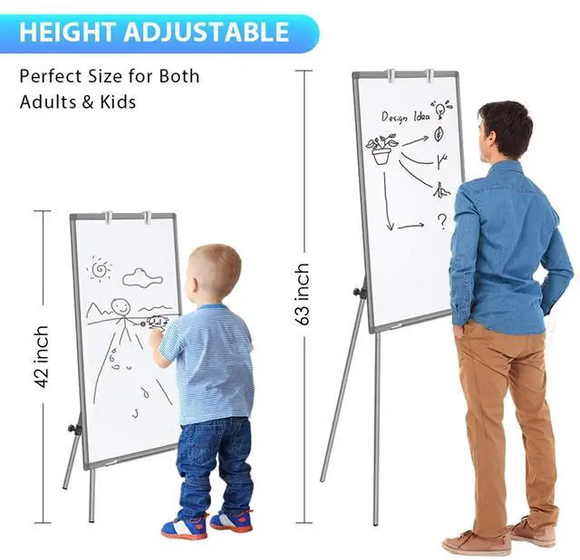 Alt view image 3 of 7 - Easel Whiteboard 36 x 24, Stand Tripod with Height Adjustable, Gray 3' x 2' Magnetic Dry Erase Surface, Flipchart Stand, Portable Tripod Easel for Office, Teaching, Home and Classroom