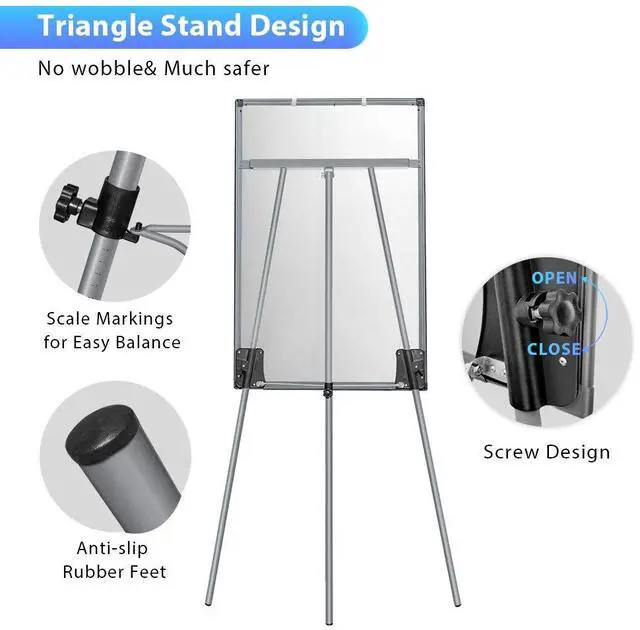 Alt view image 2 of 7 - Easel Whiteboard 36 x 24, Stand Tripod with Height Adjustable, Gray 3' x 2' Magnetic Dry Erase Surface, Flipchart Stand, Portable Tripod Easel for Office, Teaching, Home and Classroom