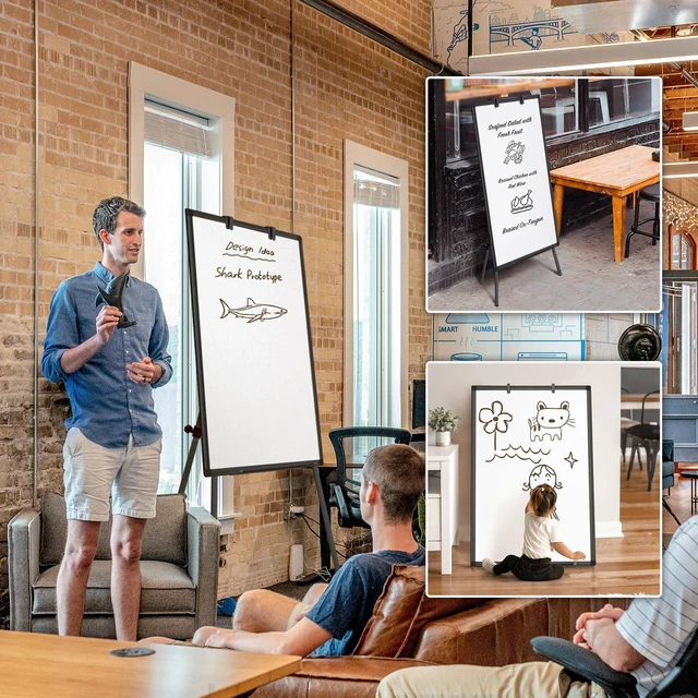 Alt view image 6 of 7 - Easel Whiteboard 36 x 24, Stand Tripod with Height Adjustable, Black 3' x 2' Magnetic Dry Erase Surface, Flipchart Stand, Portable Tripod Easel for Office, Teaching, Home and Classroom