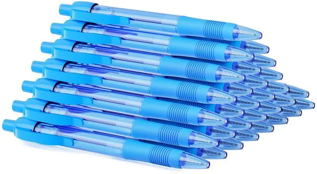 Main image of Pens Bulk, 30 Pack No Bleed Sky Blue Ink Click Pens with Soft Grip, Wholesale Retractable Ballpoint Pens for Office School, Medium Point Smooth 1.0MM