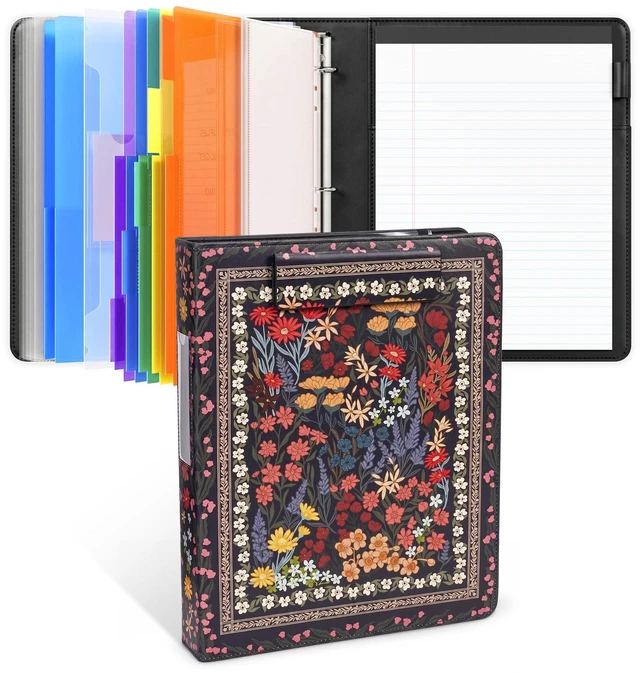 Main image of 3 Ring Binder Clipboard with Storage, 5 Folders, Classical 3 ring clipboard portfolio combines five expandable folders, a refillable letter size notepad and storage