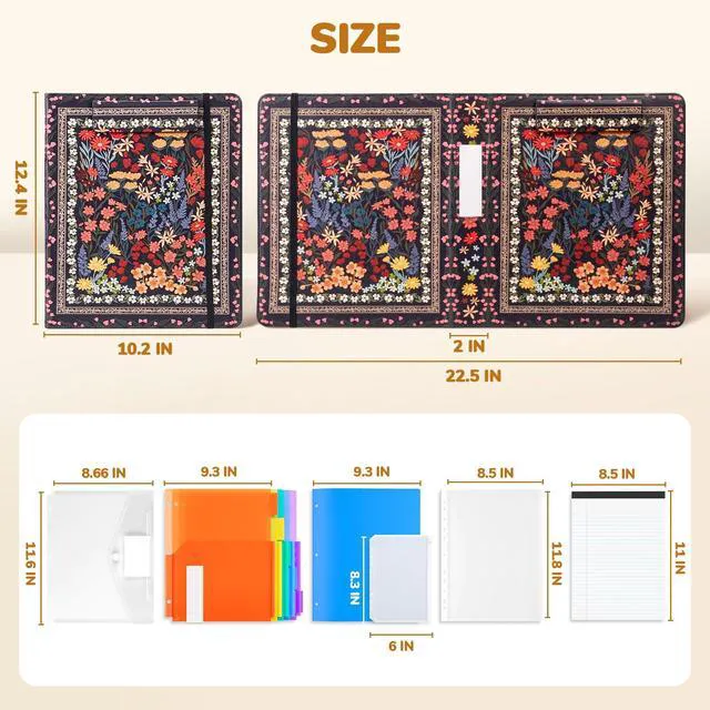 Alt view image 2 of 7 - 3 Ring Binder Clipboard with Storage, 5 Folders, Classical 3 ring clipboard portfolio combines five expandable folders, a refillable letter size notepad and storage