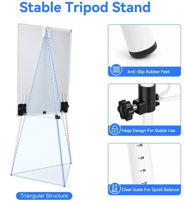 Alt view image 2 of 7 - Easel Whiteboard 36 x 24 in, Stand Tripod with Height Adjustable 3' x 2' Magnetic Dry Erase Surface, Flipchart Stand, Portable Tripod Easel for Office, Teaching, Home and Classroom