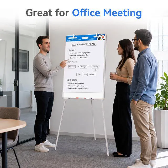 Alt view image 7 of 7 - Easel Whiteboard 36 x 24 in, Stand Tripod with Height Adjustable 3' x 2' Magnetic Dry Erase Surface, Flipchart Stand, Portable Tripod Easel for Office, Teaching, Home and Classroom