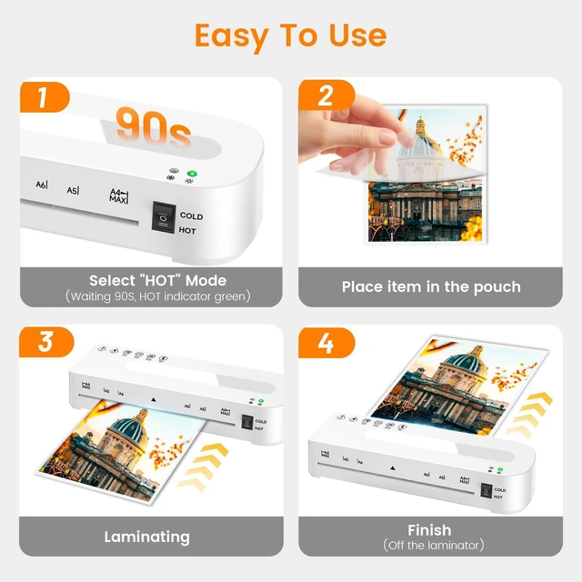 Alt view image 5 of 7 - A4 Laminator Machine Hot & Cold with 20 Laminating Sheets and Trimmer 9 Inch Laminating Machine for Office, School, Business and Home - White