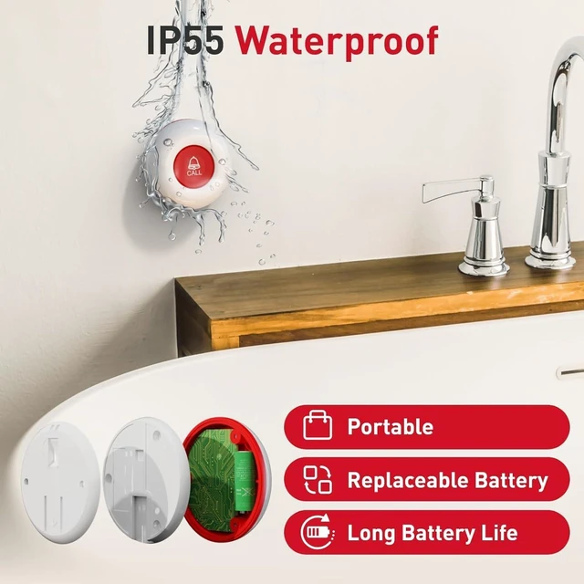 Alt view image 4 of 7 - Wireless Caregiver Pager 2 Call Buttons+2 Battery-Powered Receivers Easy Setup, Loud Whole-Home Alerts, Peace of Mind, Waterproof Call Button for Elderly, Seniors, Patients and Home Caregivers