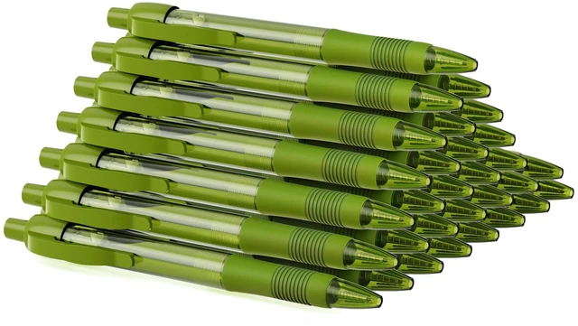 Main image of Pens Bulk, 30 Pack No Bleed Sage Green Ink Click Pens with Soft Grip, Wholesale Retractable Ballpoint Pens for Office School, Medium Point Smooth 1.0MM