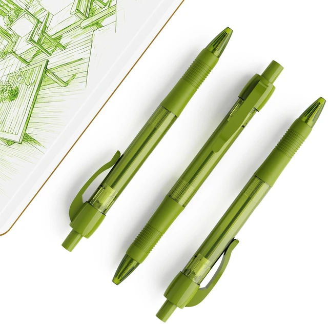 Alt view image 5 of 7 - Pens Bulk, 30 Pack No Bleed Sage Green Ink Click Pens with Soft Grip, Wholesale Retractable Ballpoint Pens for Office School, Medium Point Smooth 1.0MM