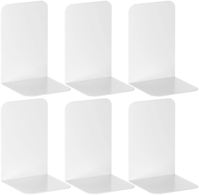 Main image of Bookends 3 Pairs, White Metal Book Ends, Bookends for Shelves, Book Stopper for Heavy Books, Book Dividers for Home Office