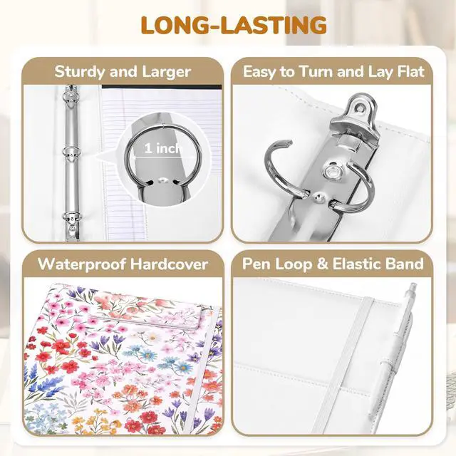 Alt view image 4 of 7 - 3 Ring Binder Clipboard with Storage, 5 Folders, Flower 3 ring clipboard portfolio combines five expandable folders, a refillable letter-size notepad and storage