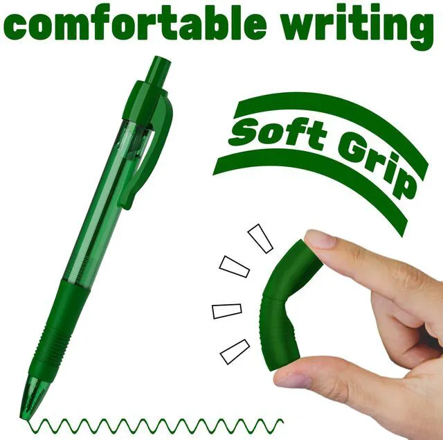 Alt view image 3 of 7 - Pens Bulk, 30 Pack No Bleed Green Ink Click Pens with Soft Grip, Wholesale Retractable Ballpoint Pens for Office School, Medium Point Smooth 1.0MM