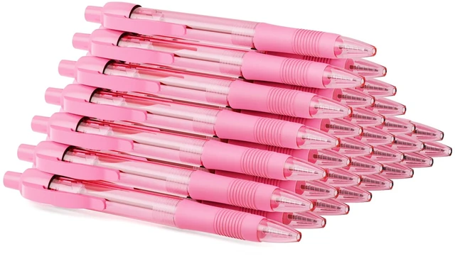 Main image of Pens Bulk, 30 Pack No Bleed Pink Ink Click Pens with Soft Grip, Wholesale Retractable Ballpoint Pens for Office School, Medium Point Smooth 1.0MM