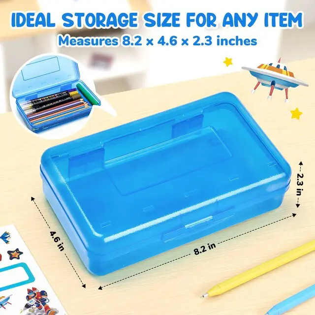 Alt view image 3 of 7 - Plastic Pencil Box with Snap-tight Lid, (Blue/Green/Pink) 6Pack Kid Hard Pencil Case,Small Art Craft Storage Containers,School Supplies Box for Boys,Girls