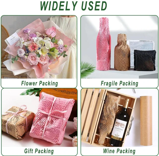 Alt view image 7 of 7 - Honeycomb Packing Paper, 12" x 100' Packing Paper Substitute Alternative for Bubble Cushioning Wrap for Moving Shipping Packaging Mailing, Recyclable Moving Supplies Bubble Packing Wrap Roll-Pink