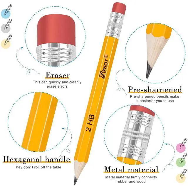 Alt view image 3 of 7 - Golf Pencils with Eraser Mini, #2 HB Half, 120 Count, Pre-Sharpened 4" Small Pencils Bulk, Wood Cased Short for Classroom, Office, School, Wedding and Party Game
