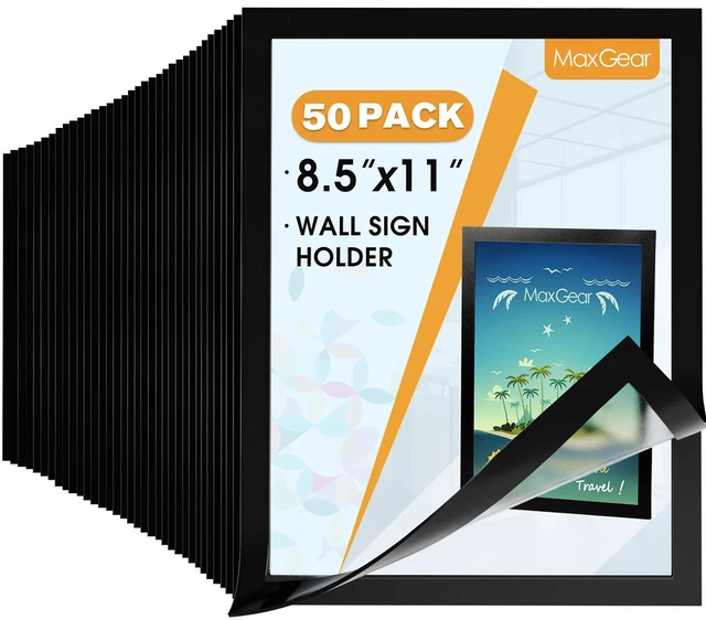 Main image of Wall Mount Sign Holder 8.5 x 11 with Magnetic Frame, 50 Pack Fits 8.5x11 Signs with Magnetic Opening, Self-Adhesive Backing and PVC Protection for Wall Displays