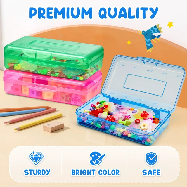 Alt view image 6 of 7 - Plastic Pencil Box with Snap-tight Lid, (Blue/Green/Pink) 6Pack Kid Hard Pencil Case,Small Art Craft Storage Containers,School Supplies Box for Boys,Girls
