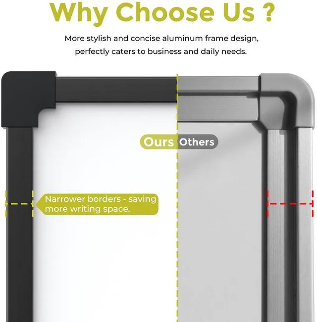 Alt view image 2 of 7 - 36" x 24" Magnetic Double-Sided Dry Erase Board, Aluminum Frame Double-sided magnetic surface, Aluminum Frame White Board for Wall, Smooth easy write & wipe, Hanging for home office