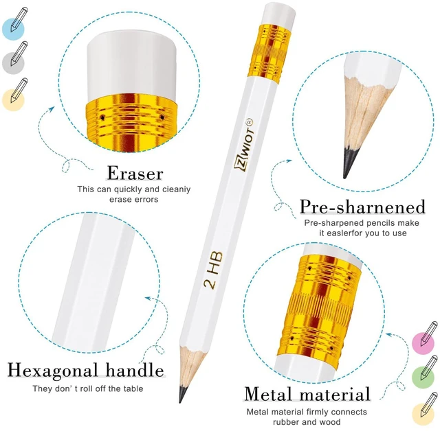 Alt view image 3 of 7 - Golf Pencils with Eraser Mini, #2 HB Half, 200 Count, Pre-Sharpened 4" Small Pencils Bulk, Wood Cased Short for Classroom, Office, School, Wedding and Party Game