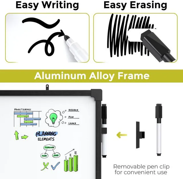 Alt view image 4 of 7 - 36" x 24" Magnetic Double-Sided Dry Erase Board, Aluminum Frame Double-sided magnetic surface, Aluminum Frame White Board for Wall, Smooth easy write & wipe, Hanging for home office