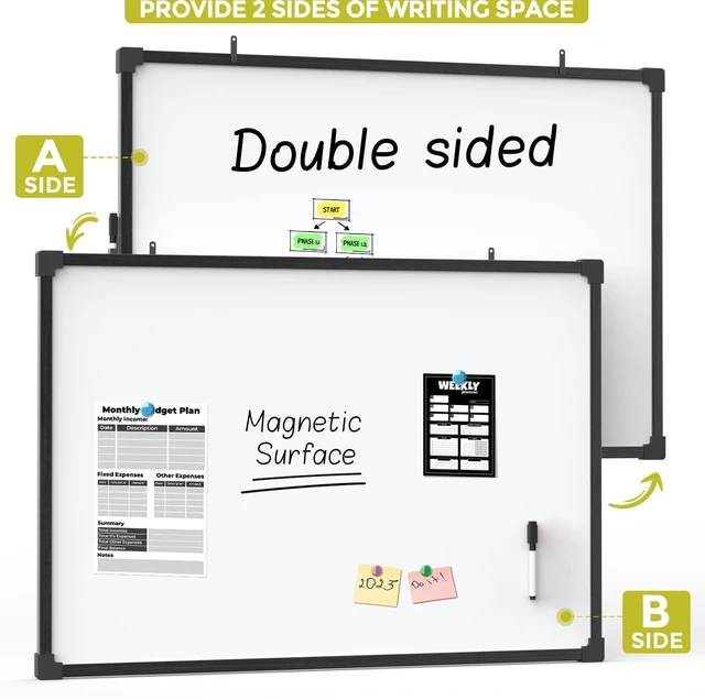 Alt view image 6 of 7 - 36" x 24" Magnetic Double-Sided Dry Erase Board, Aluminum Frame Double-sided magnetic surface, Aluminum Frame White Board for Wall, Smooth easy write & wipe, Hanging for home office