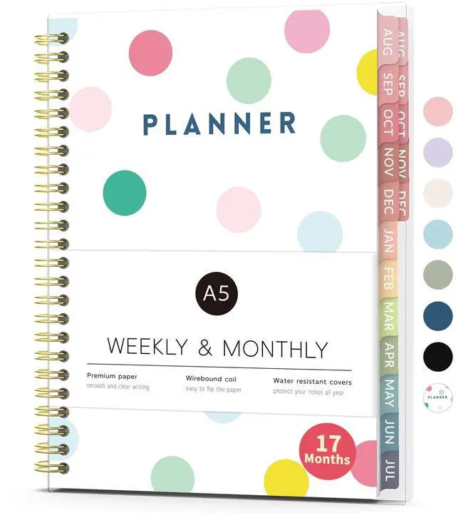 Main image of 17 Month Academic Planner 2026-2027, Aug 2026-Dec 2027, 6.3"x8.4" Calendar Planner Weekly and Monthly, Daily Agenda Book, College School Supplies for Student Teacher, A5 Size, Polka Dot Style