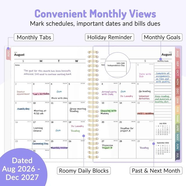 Alt view image 2 of 7 - 17 Month Academic Planner 2026-2027, Aug 2026-Dec 2027, 6.3"x8.4" Calendar Planner Weekly and Monthly, Daily Agenda Book Organizer, College School Supplies for Student Teacher, A5 Size, Green