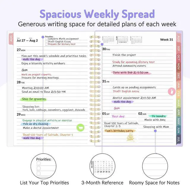 Alt view image 3 of 7 - 17 Month Academic Planner 2026-2027, Aug 2026-Dec 2027, 6.3"x8.4" Calendar Planner Weekly and Monthly, Daily Agenda Book Organizer, College School Supplies for Student Teacher, A5 Size, Green