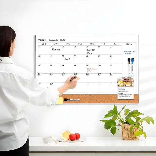 Alt view image 6 of 7 - Dry Erase Calendar with Cork Board for Wall 36"x 24" Magnetic Calendar Whiteboard with Silver Frame, Monthly Combination Board for School, Home, Office