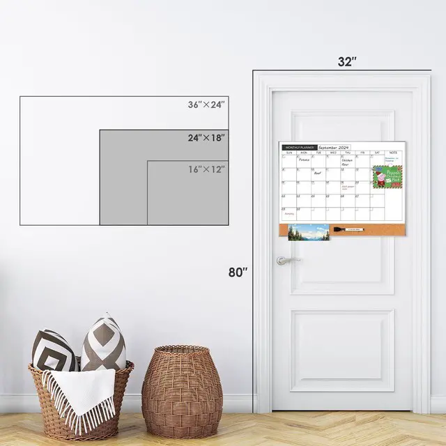 Alt view image 7 of 7 - Dry Erase Calendar with Cork Board for Wall 36"x 24" Magnetic Calendar Whiteboard with Silver Frame, Monthly Combination Board for School, Home, Office