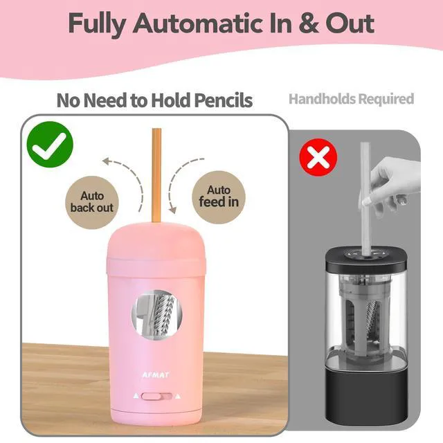 Alt view image 2 of 7 - Electric Pencil Sharpener, Fully Automatic Pencil Sharpener for 7-8mm Pencils & Colored Pencils, Auto in & Out, Rechargeable Vertical Hands-Free Sharpeners for Classroom/Home/Office PSX7(Pink)