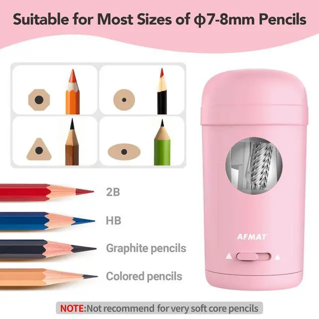 Alt view image 3 of 7 - Electric Pencil Sharpener, Fully Automatic Pencil Sharpener for 7-8mm Pencils & Colored Pencils, Auto in & Out, Rechargeable Vertical Hands-Free Sharpeners for Classroom/Home/Office PSX7(Pink)