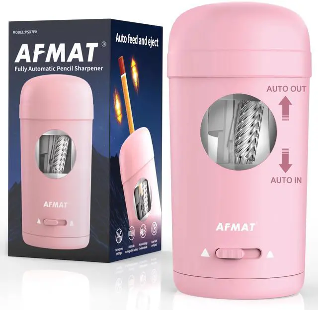 Main image of Electric Pencil Sharpener, Fully Automatic Pencil Sharpener for 7-8mm Pencils & Colored Pencils, Auto in & Out, Rechargeable Vertical Hands-Free Sharpeners for Classroom/Home/Office PSX7(Pink)