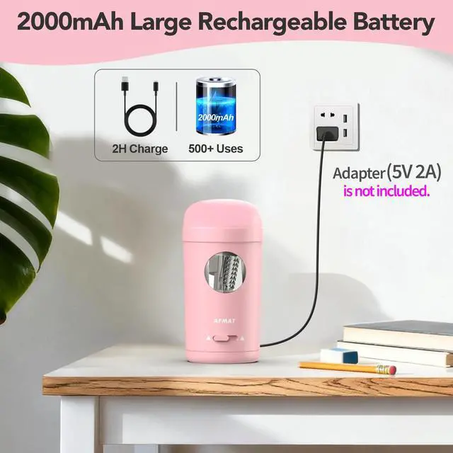 Alt view image 5 of 7 - Electric Pencil Sharpener, Fully Automatic Pencil Sharpener for 7-8mm Pencils & Colored Pencils, Auto in & Out, Rechargeable Vertical Hands-Free Sharpeners for Classroom/Home/Office PSX7(Pink)