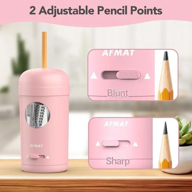Alt view image 4 of 7 - Electric Pencil Sharpener, Fully Automatic Pencil Sharpener for 7-8mm Pencils & Colored Pencils, Auto in & Out, Rechargeable Vertical Hands-Free Sharpeners for Classroom/Home/Office PSX7(Pink)