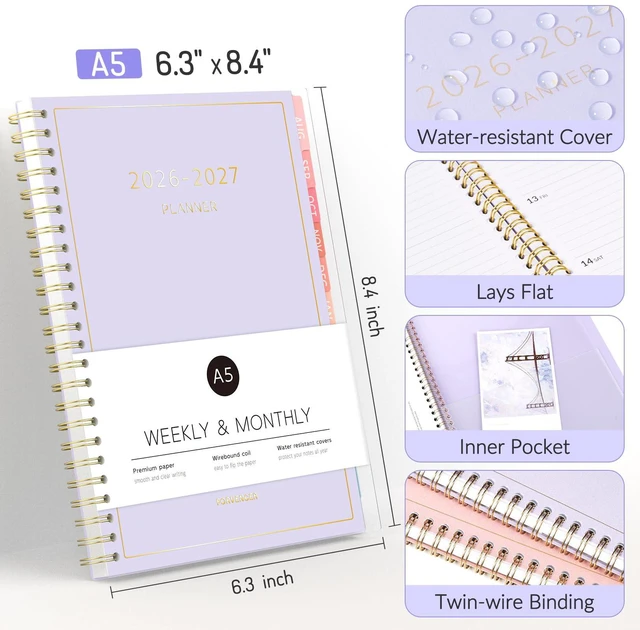 Alt view image 4 of 7 - 17 Month Academic Planner 2026-2027, Aug 2026-Dec 2027, 6.3"x8.4" Calendar Planner Weekly and Monthly, Daily Agenda Book Organizer, College School Supplies for Student Teacher, A5 Size, Green